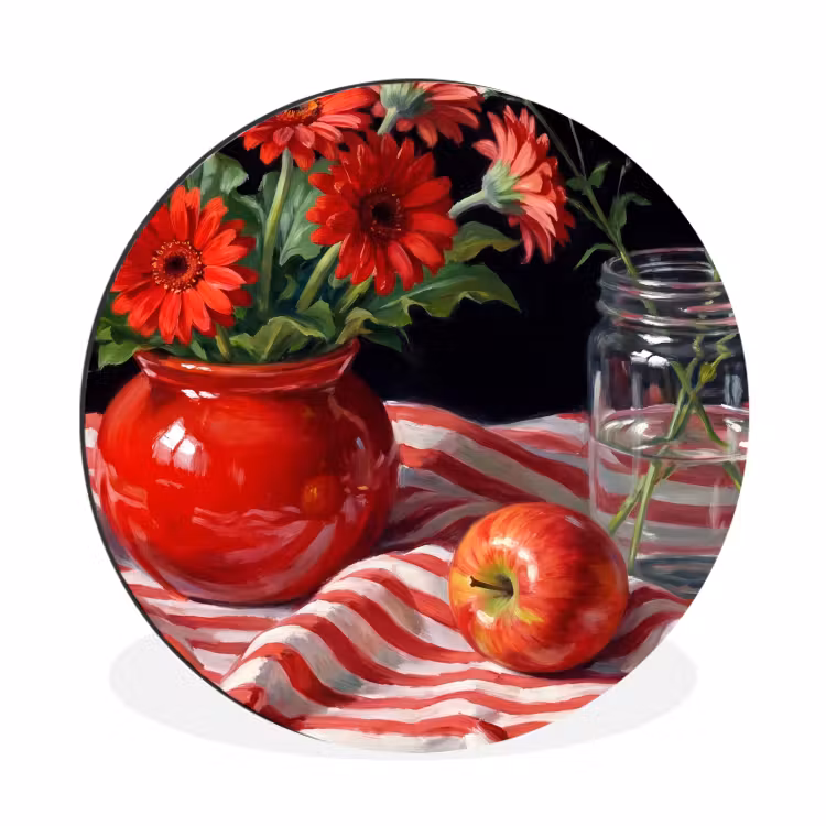 Wandcirkel - Aluminium - Rode bloemen - Vaas — 1