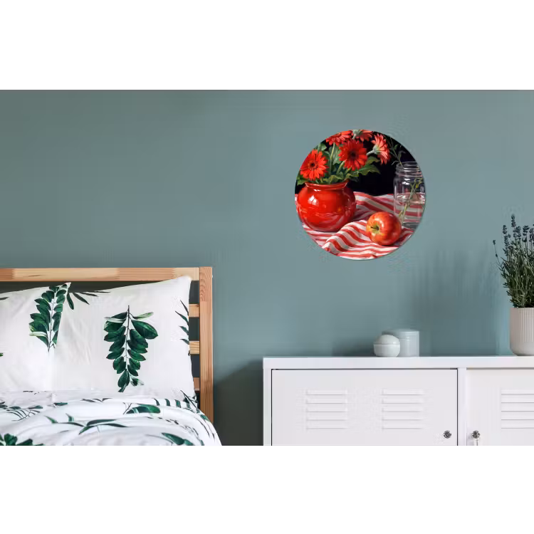 Wandcirkel - Aluminium - Rode bloemen - Vaas — 4