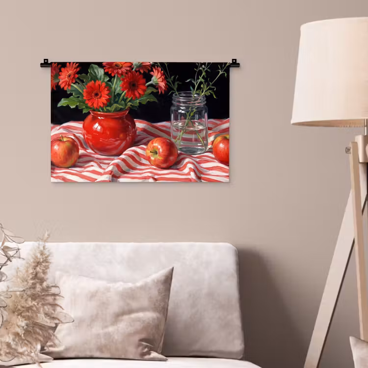 Wandkleed - Rode bloemen - Vaas — 2
