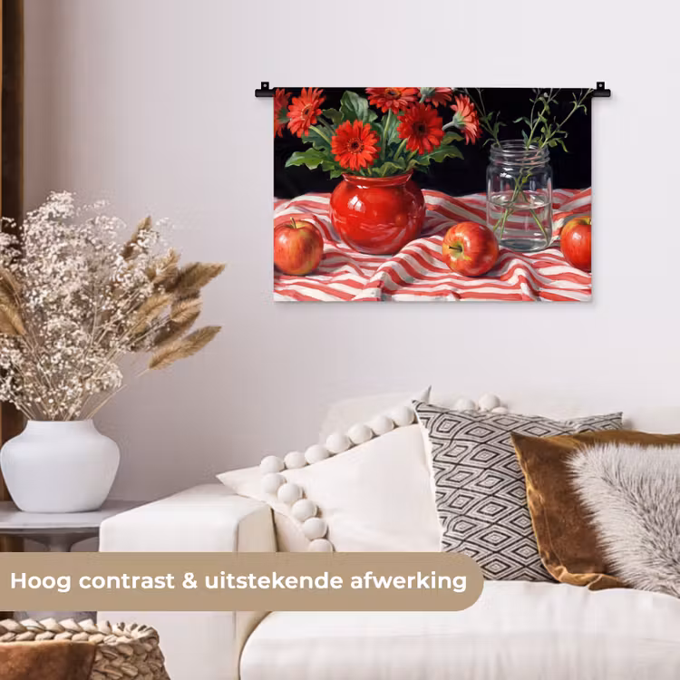 Wandkleed - Rode bloemen - Vaas — 4