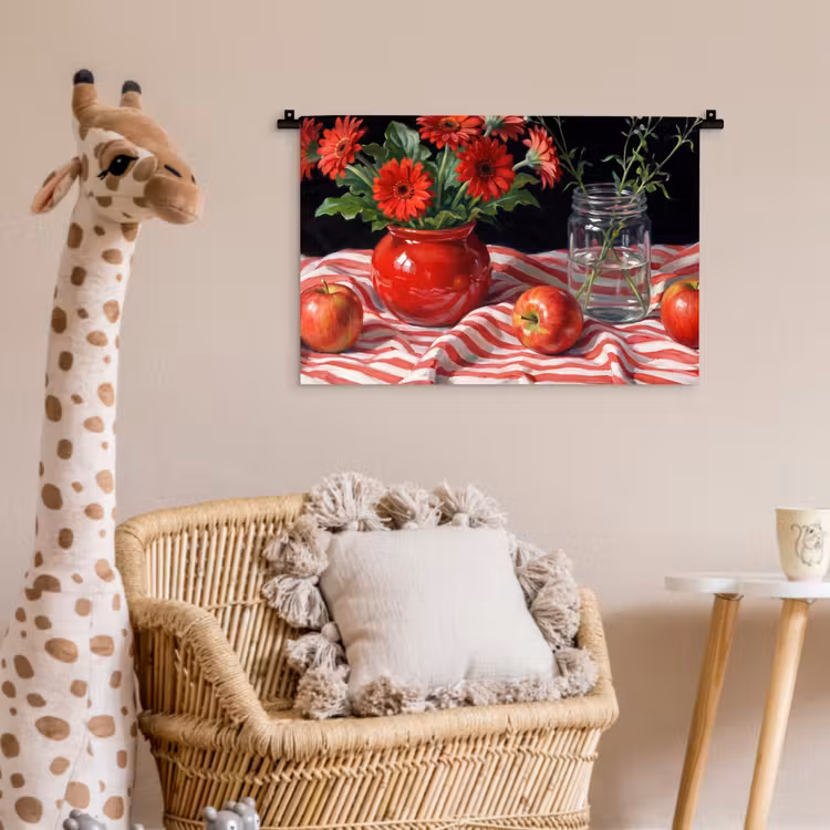 Wandkleed - Rode bloemen - Vaas — 5