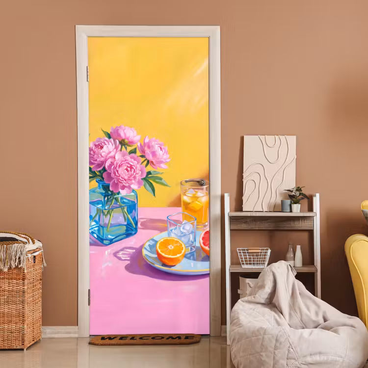 Deursticker - Bloemen - Roze - Modern — 2