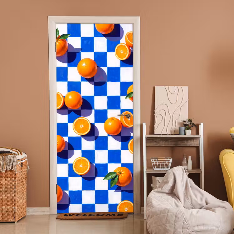 Deursticker - Sinaasappel - Geruit - Eten — 2