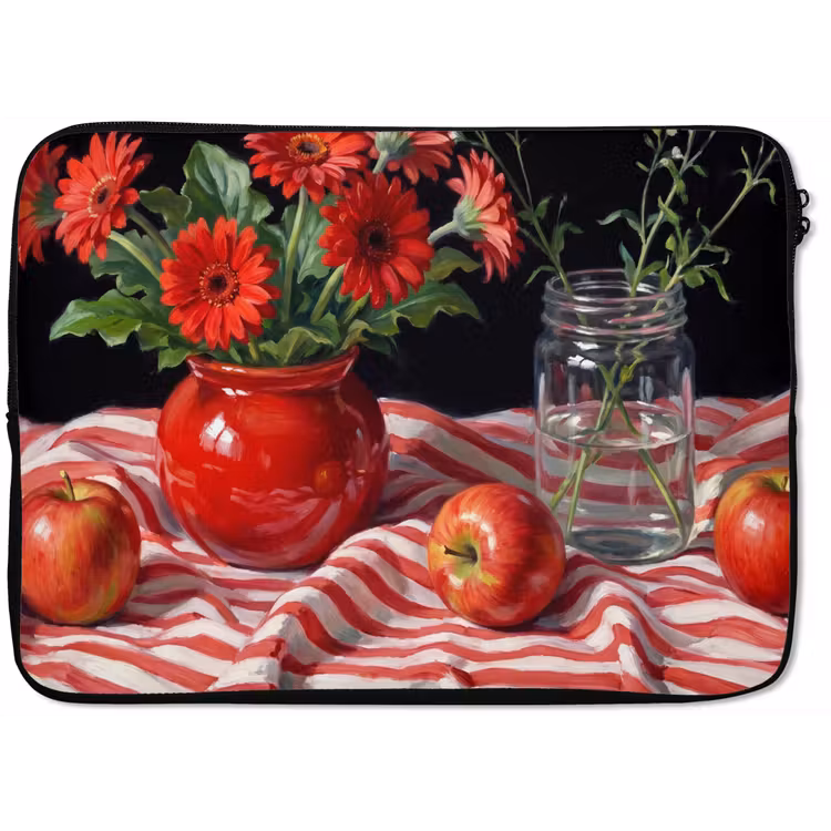 Laptophoes - Rode bloemen - Vaas — 1