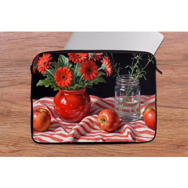 Laptophoes - Rode bloemen - Vaas — 2