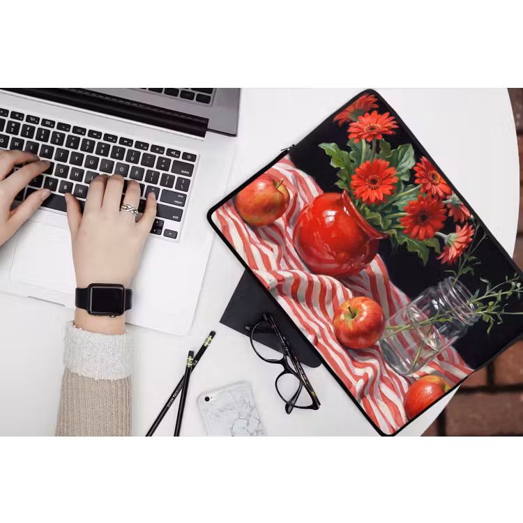 Laptophoes - Rode bloemen - Vaas — 3