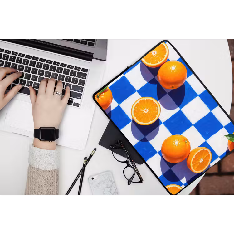 Laptophoes - Sinaasappel - Geruit - Eten — 3