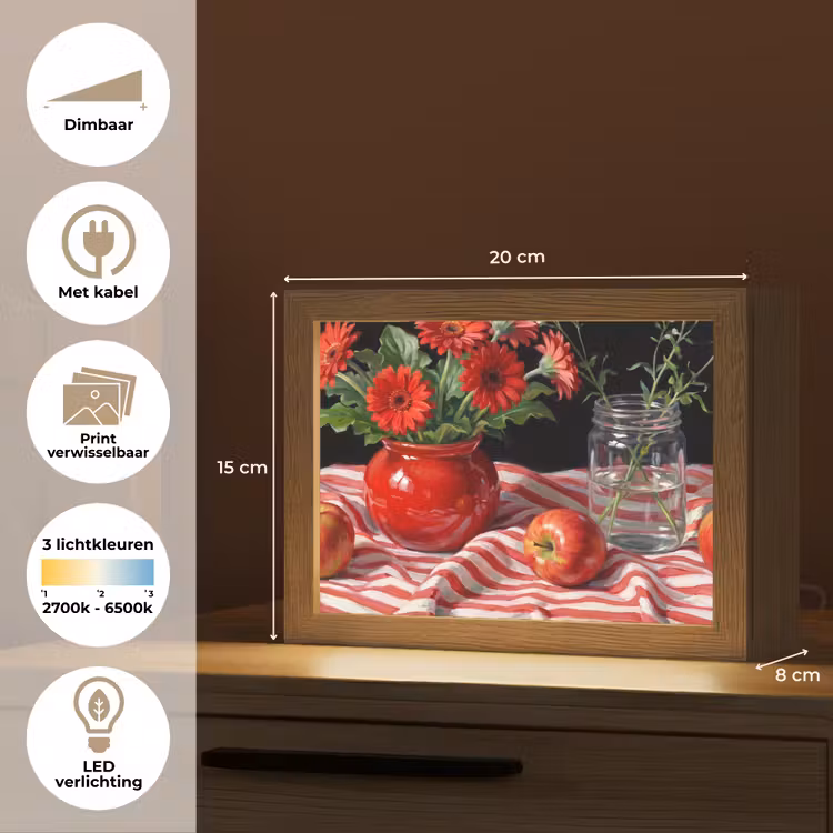 Lightbox - Wandlamp - Rode bloemen - Vaas — 9
