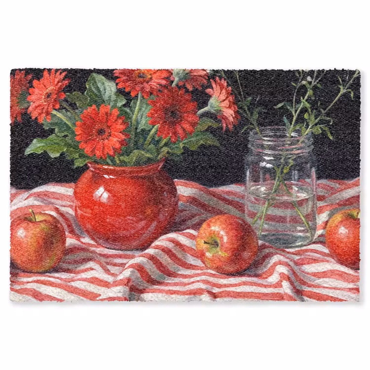 Vloerkleed - Rode bloemen - Vaas — 1