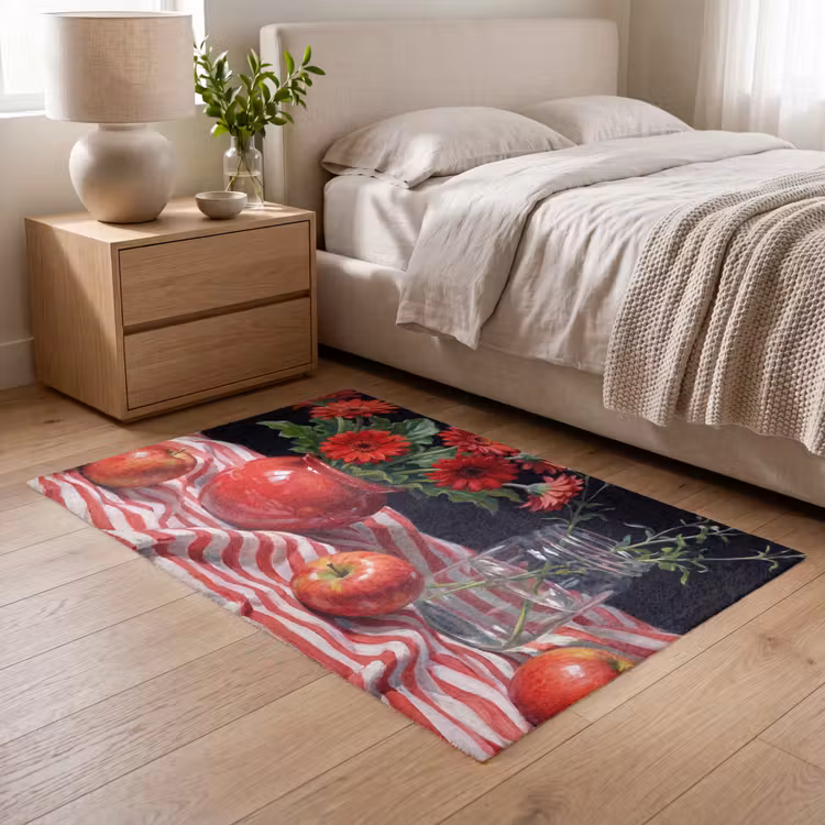 Vloerkleed - Rode bloemen - Vaas — 5