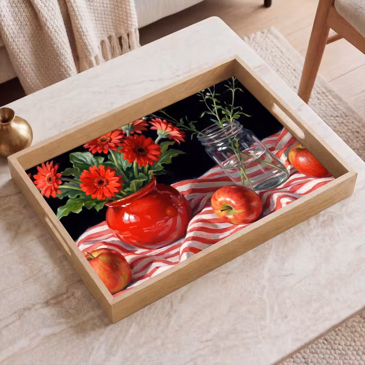 Dienblad - Rode bloemen - Vaas — 2