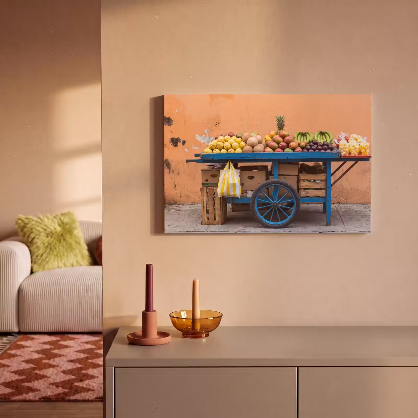 Canvas schilderij - Fruit - Kar - Straat — 1