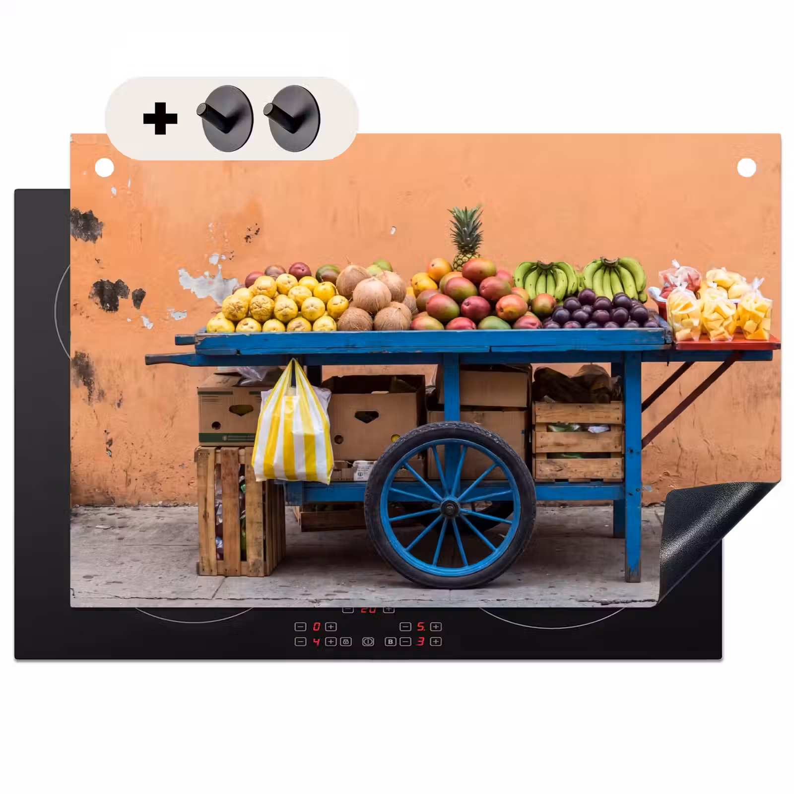 Inductie beschermer en spatscherm (2in1) - Fruit - Kar - Straat — 1