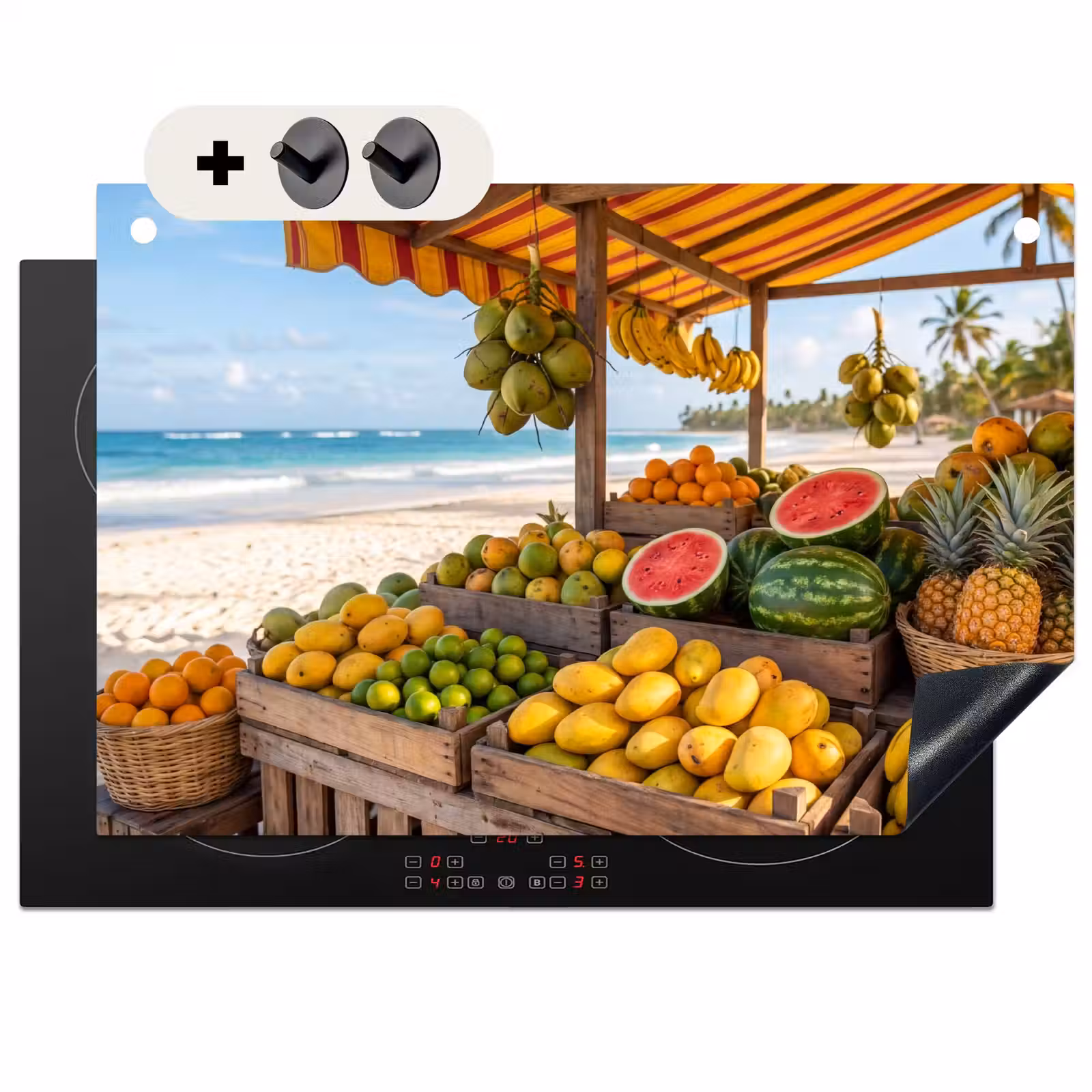Inductie beschermer en spatscherm (2in1) - Fruit - Strand - Tropisch — 1