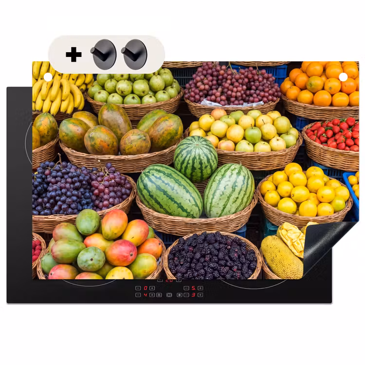 Inductie beschermer en spatscherm (2in1) - Fruit - Markt - Kleurrijk — 1