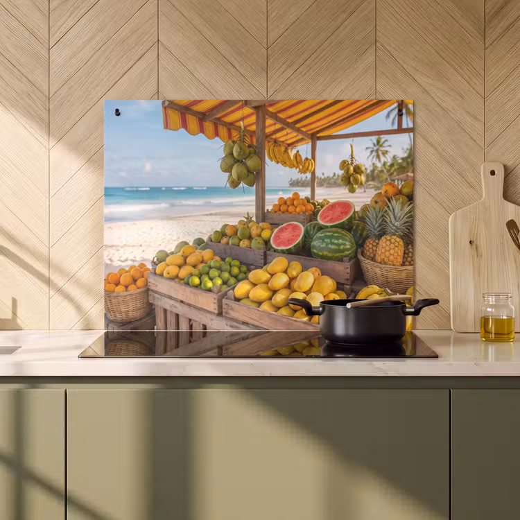 Inductie beschermer en spatscherm (2in1) - Fruit - Strand - Tropisch — 2