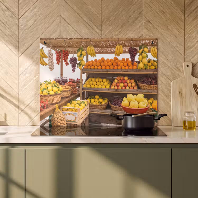 Inductie beschermer en spatscherm (2in1) - Marktkraam - Fruit - Vers — 2