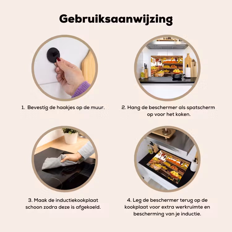 Inductie beschermer en spatscherm (2in1) - Marktkraam - Fruit - Vers — 6