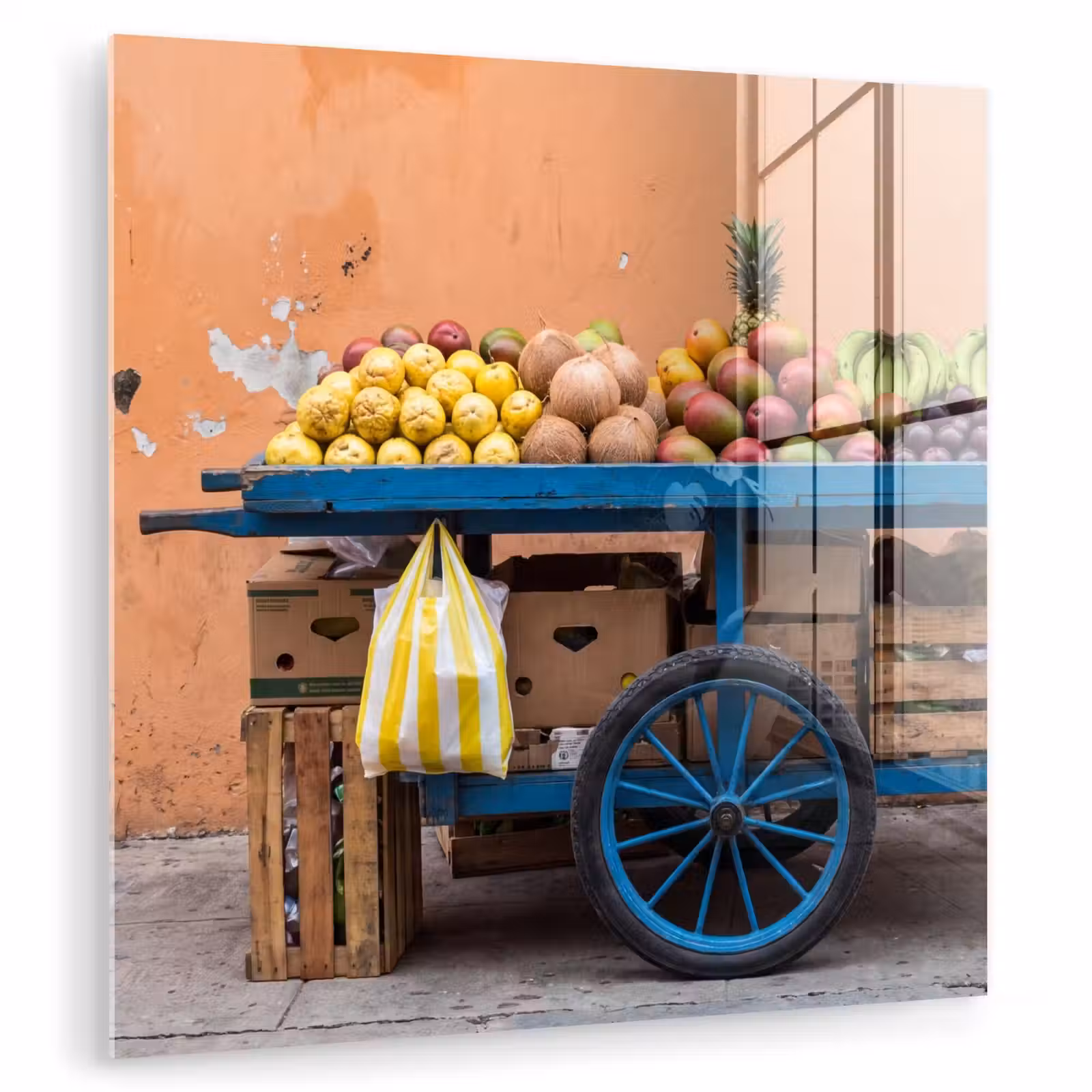Glas schilderij - Fruit - Kar - Straat — 1