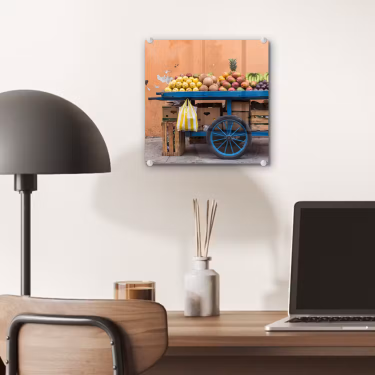 Glas schilderij - Fruit - Kar - Straat — 7