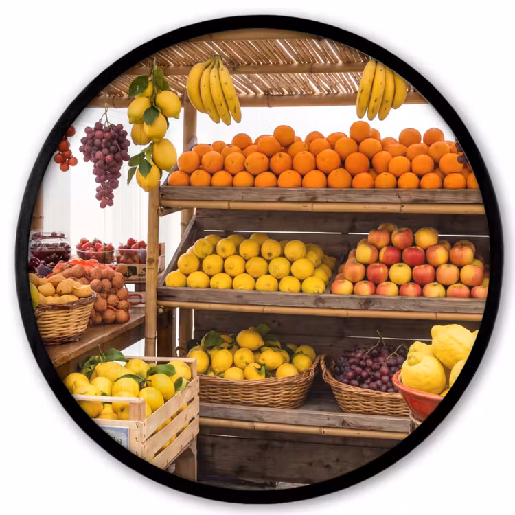Ronde fotolijst - Marktkraam - Fruit - Vers — 1