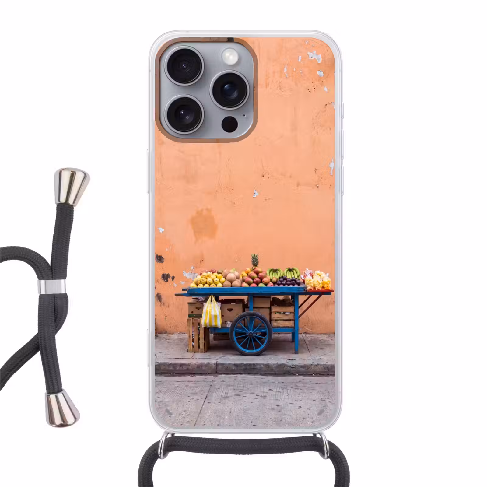 Telefoonhoesje met koord - Fruit - Kar - Straat — 1