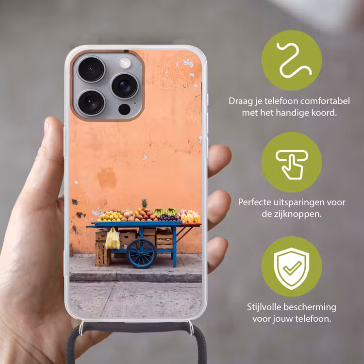 Telefoonhoesje met koord - Fruit - Kar - Straat — 4