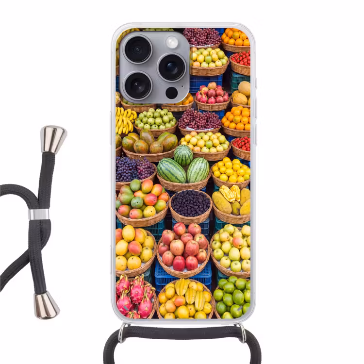 Telefoonhoesje met koord - Fruit - Markt - Kleurrijk — 1