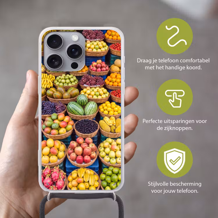 Telefoonhoesje met koord - Fruit - Markt - Kleurrijk — 4