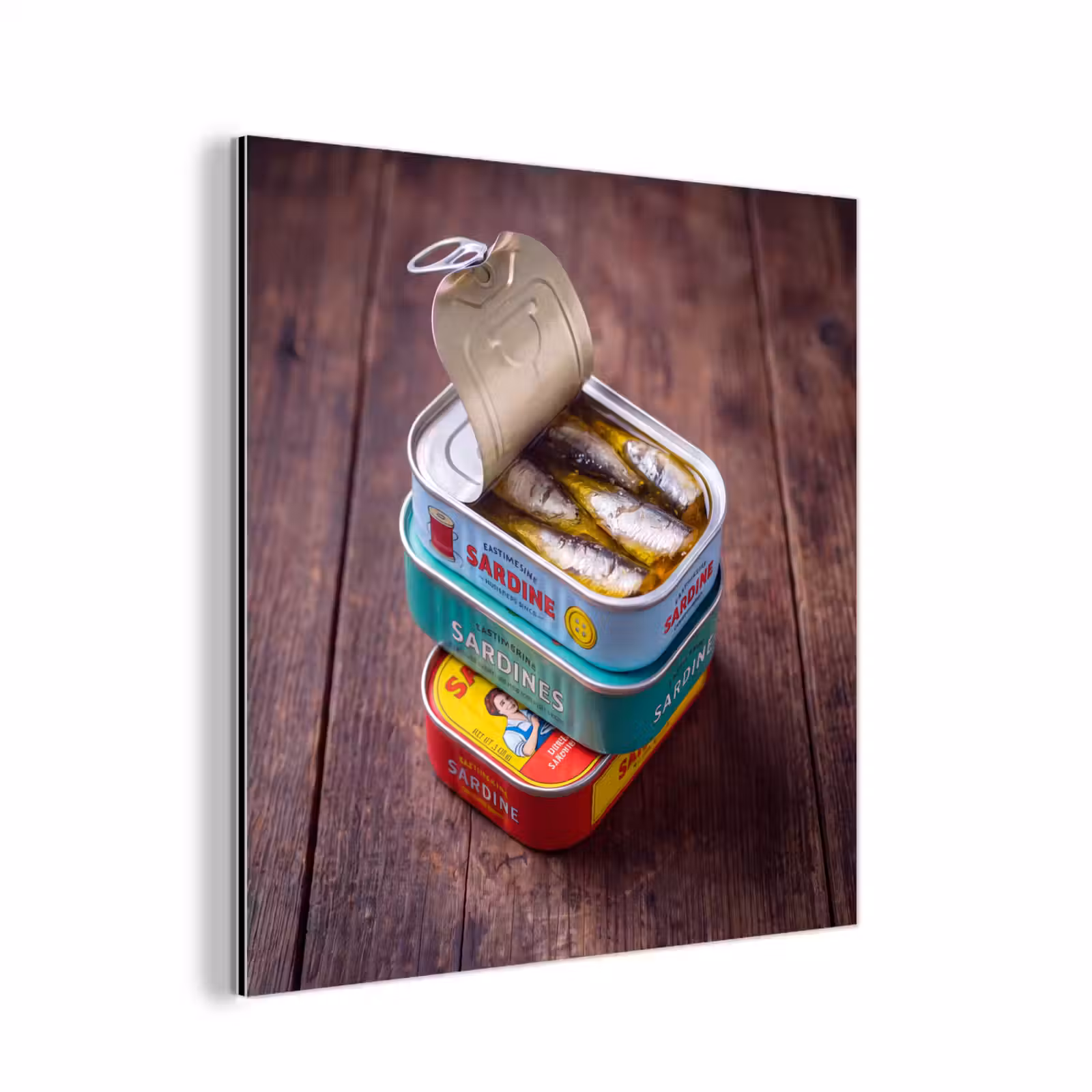 Aluminium schilderij - Vis - Blikjes - Keuken — 1