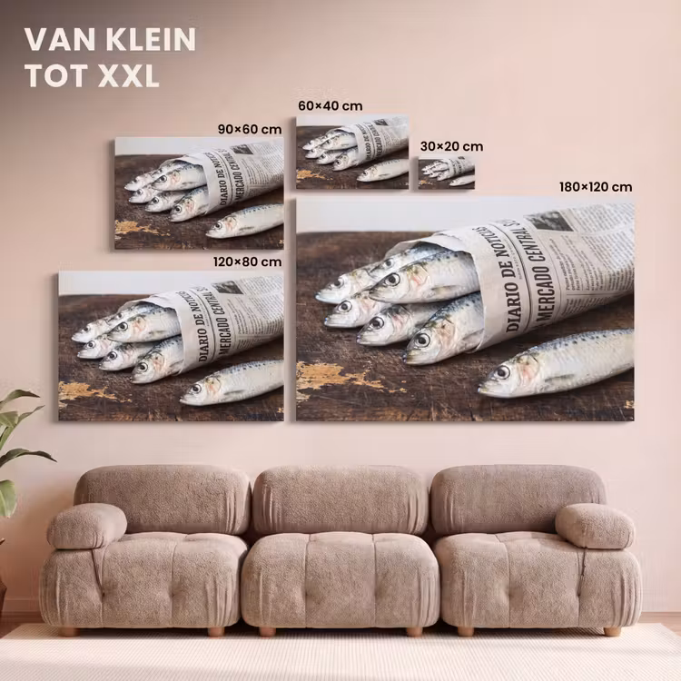 Canvas schilderij - Sardientje - krant - snijplank — 7