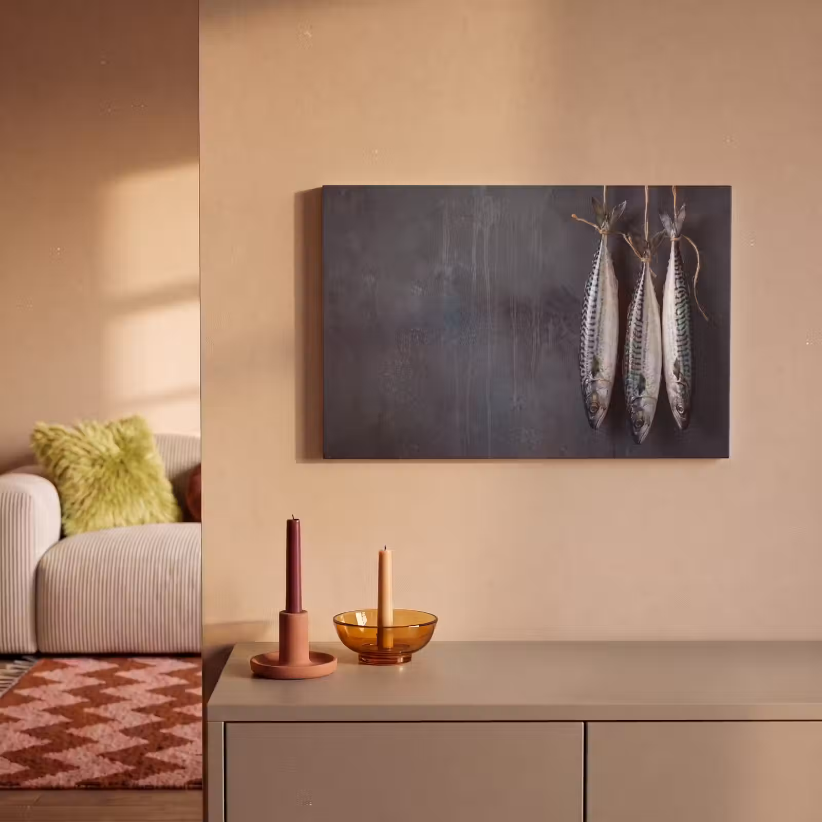 Canvas schilderij - Drie vissen - Touw — 1