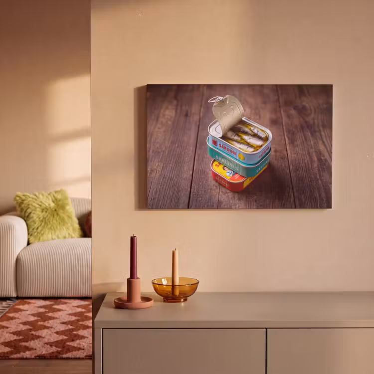 Canvas schilderij - Vis - Blikjes - Keuken — 1