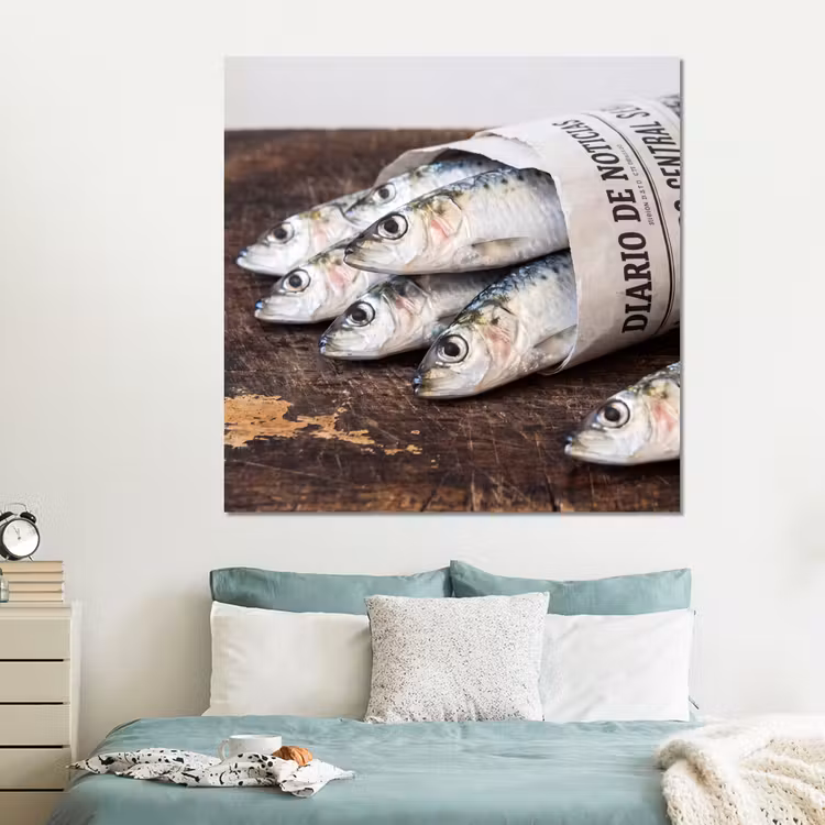 Forex - Sardientje - krant - snijplank — 2
