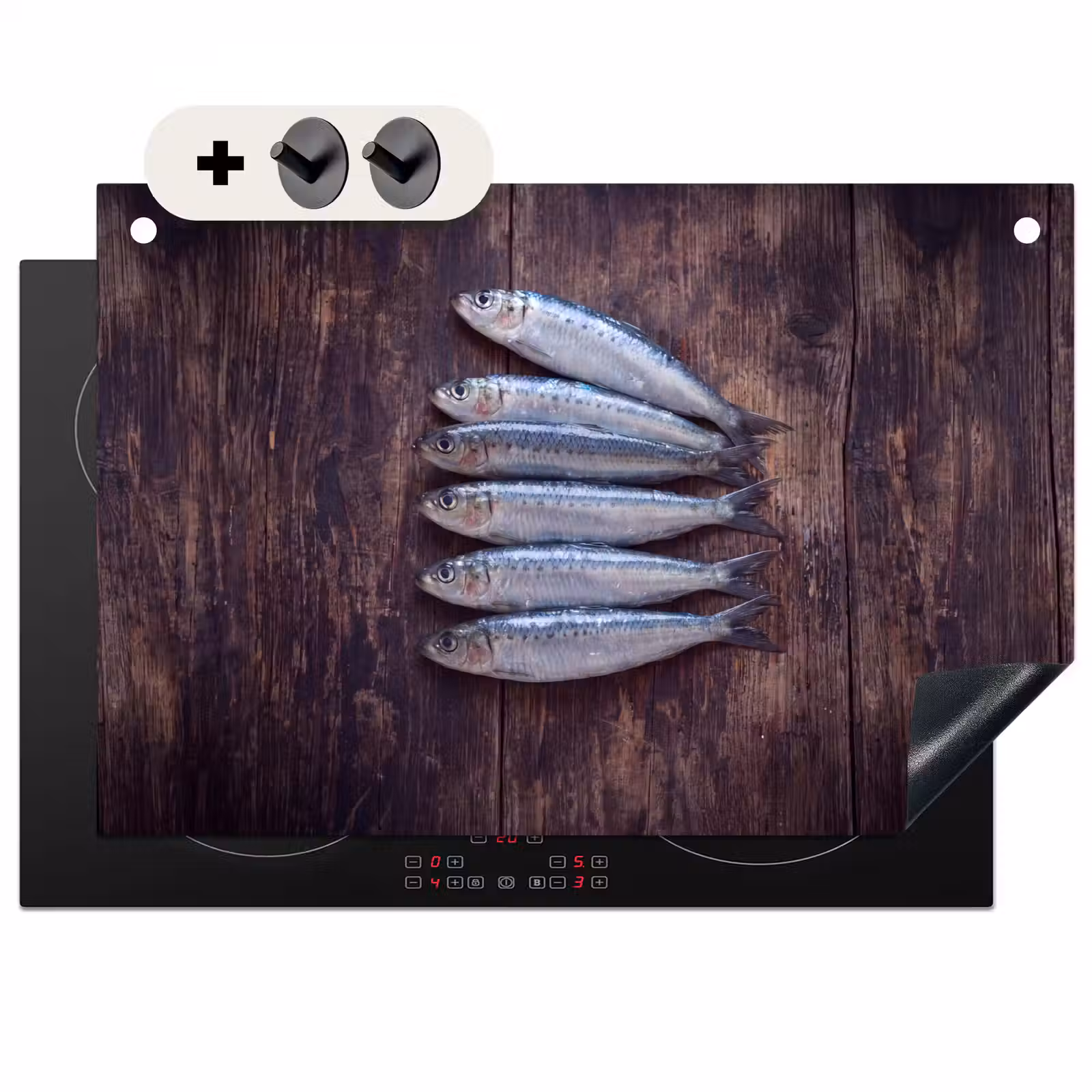 Inductie beschermer en spatscherm (2in1) - Vis - Hout - Eten — 1