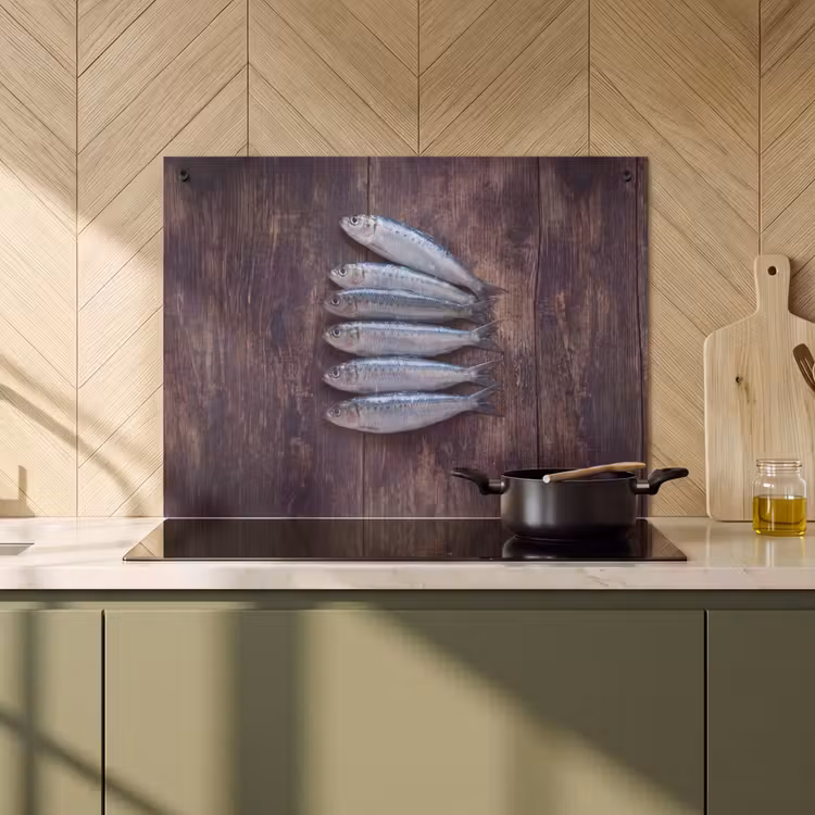 Inductie beschermer en spatscherm (2in1) - Vis - Hout - Eten — 2