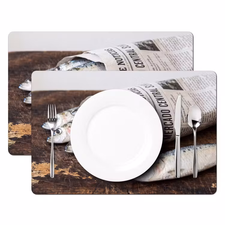 Placemat - 6 stuks - Sardientje - krant - snijplank — 2