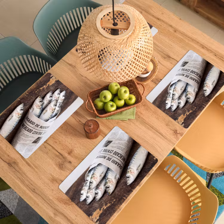 Placemat - 6 stuks - Sardientje - krant - snijplank — 6