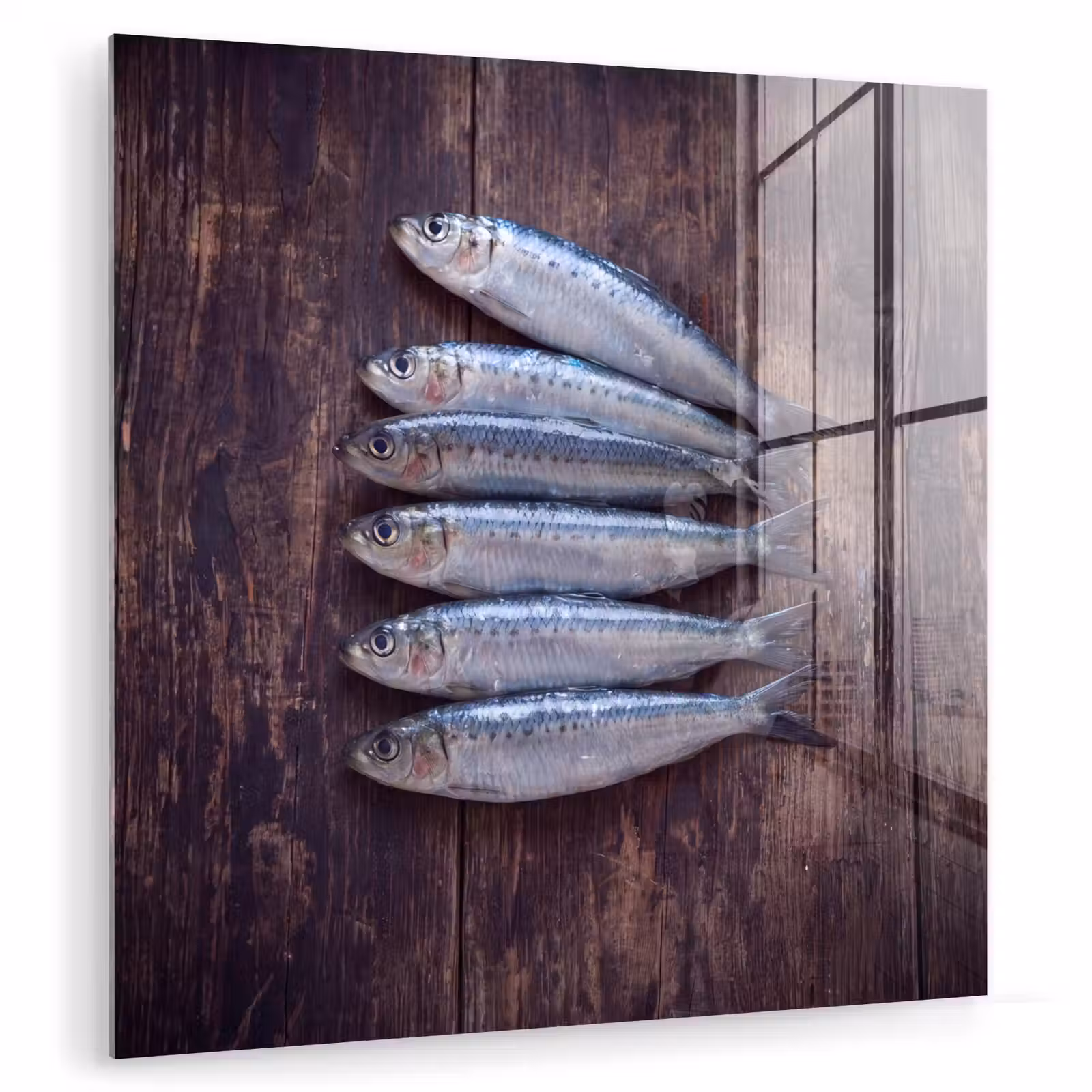 Glas schilderij - Vis - Hout - Eten — 1