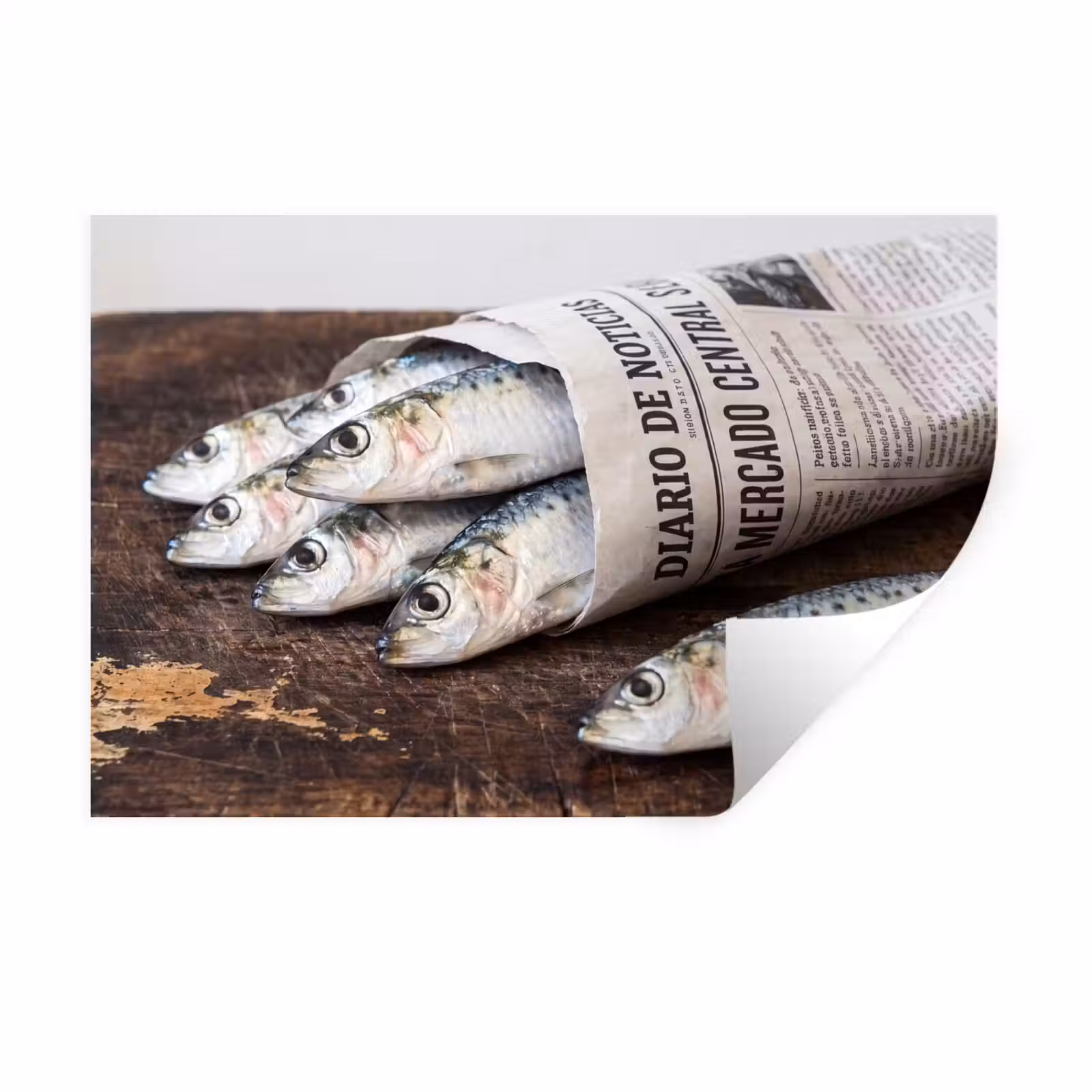 Muursticker - Sardientje - krant - snijplank — 1