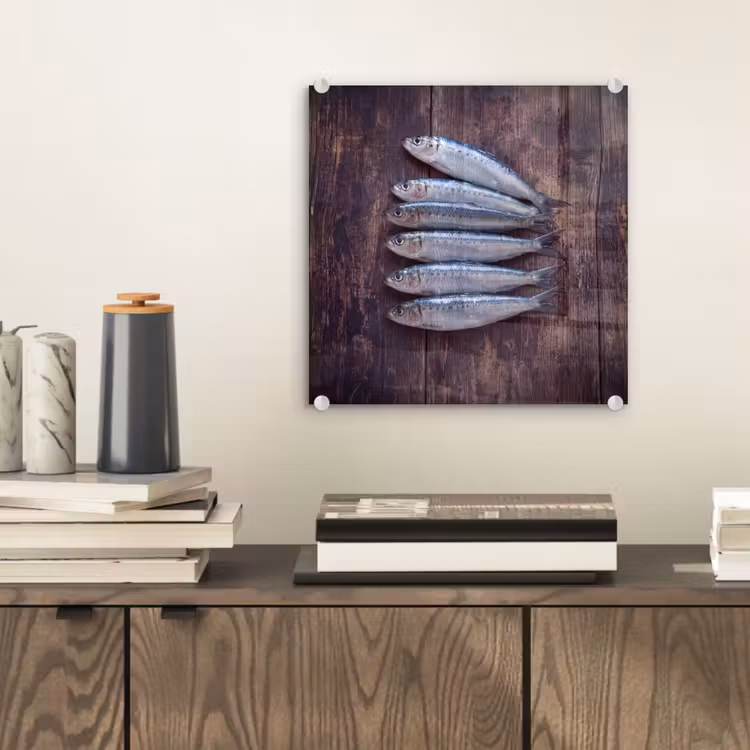 Glas schilderij - Vis - Hout - Eten — 2