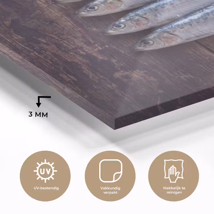 Glas schilderij - Vis - Hout - Eten — 3