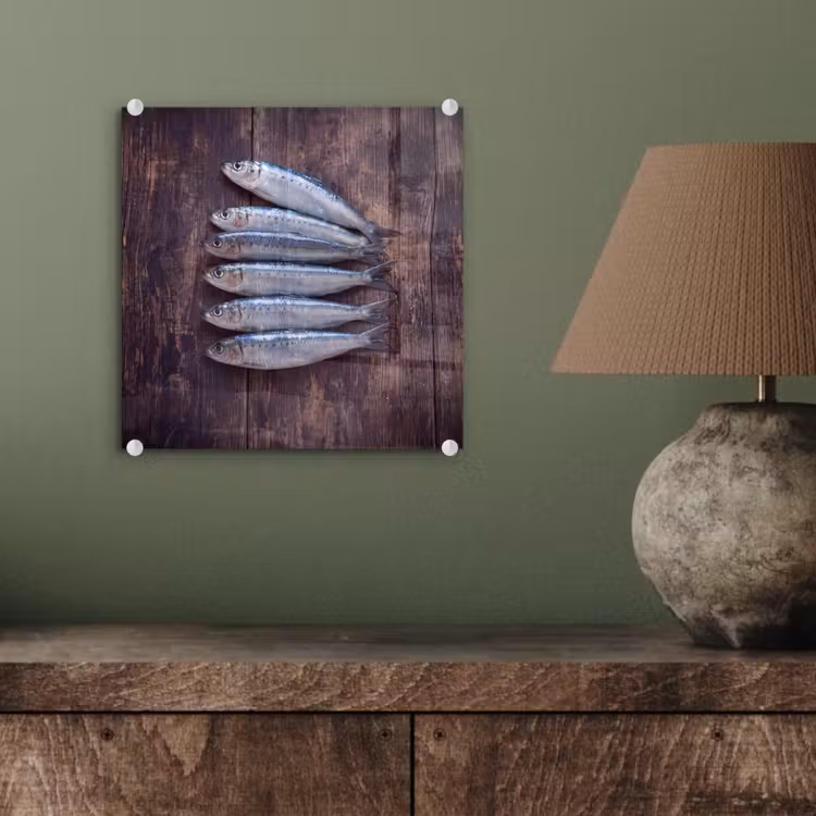 Glas schilderij - Vis - Hout - Eten — 4