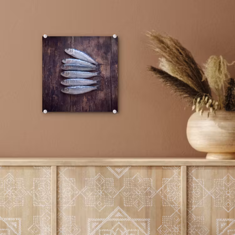 Glas schilderij - Vis - Hout - Eten — 6