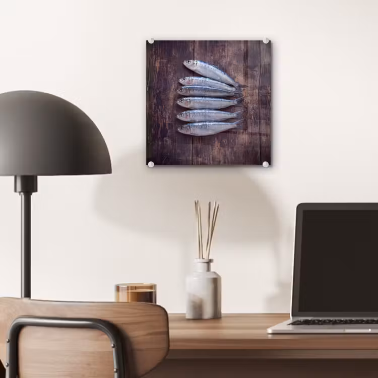 Glas schilderij - Vis - Hout - Eten — 7