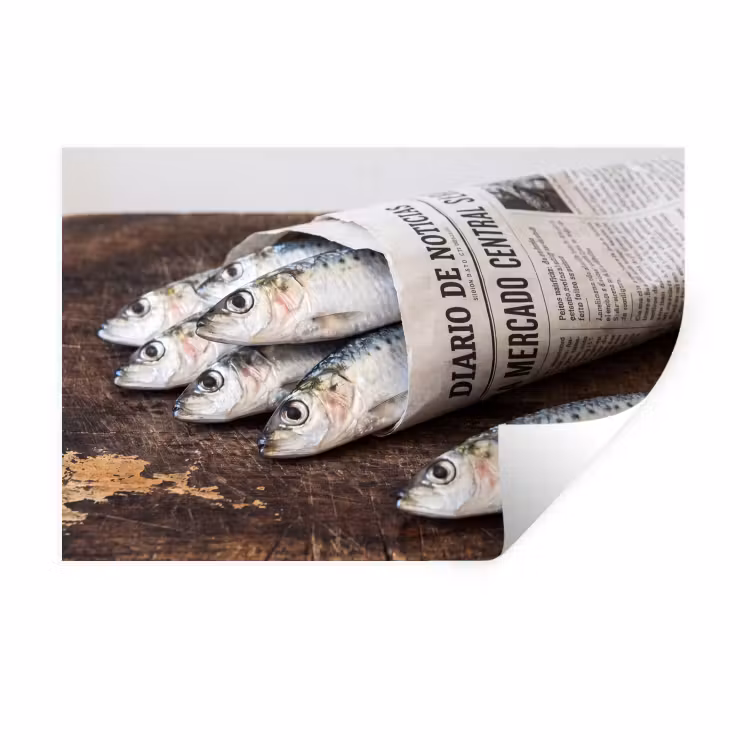 Muursticker - Sardientje - krant - snijplank — 1