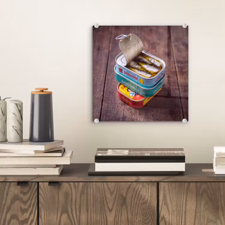 Glas schilderij - Vis - Blikjes - Keuken — 2