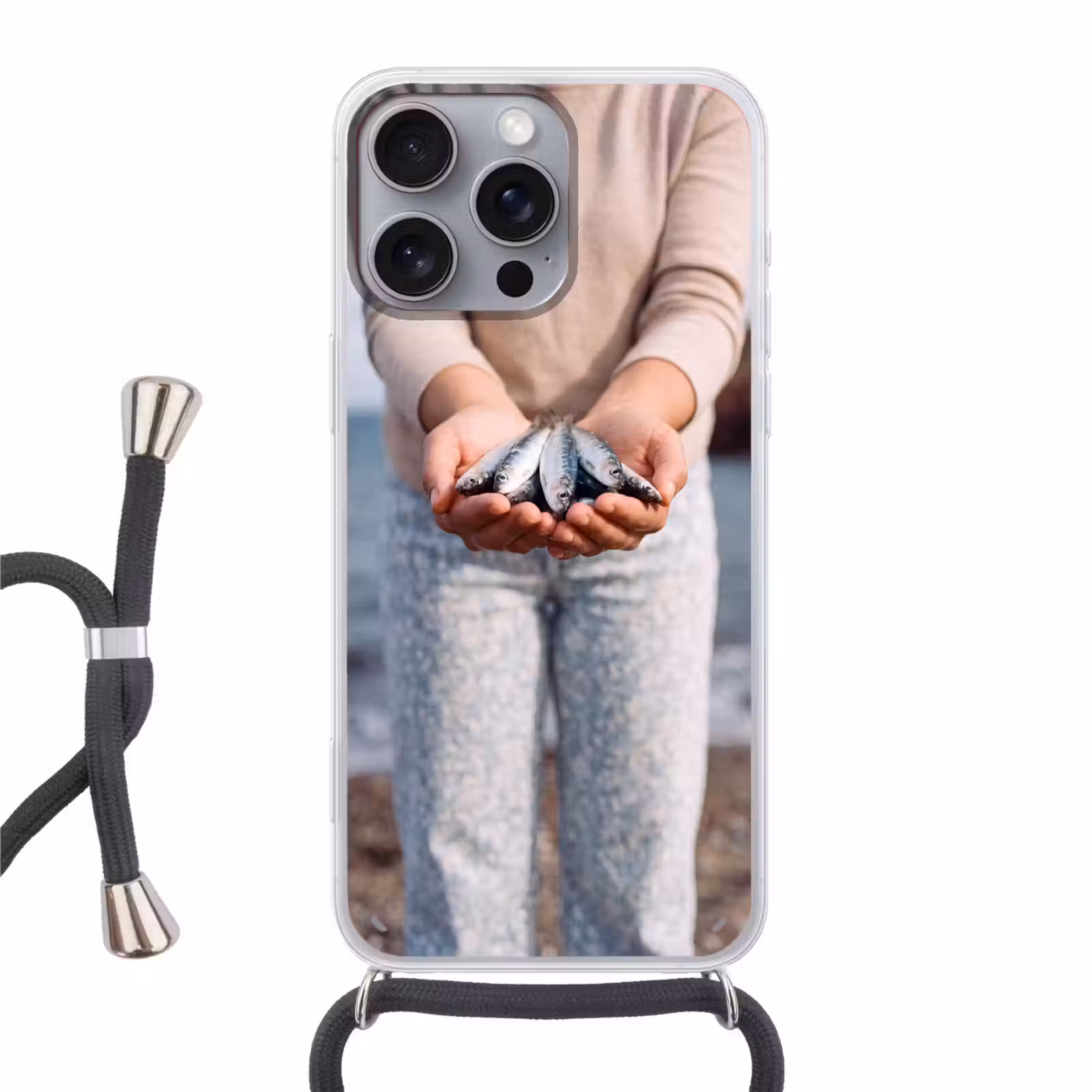 Telefoonhoesje met koord - Vis - Handen - Natuur — 1