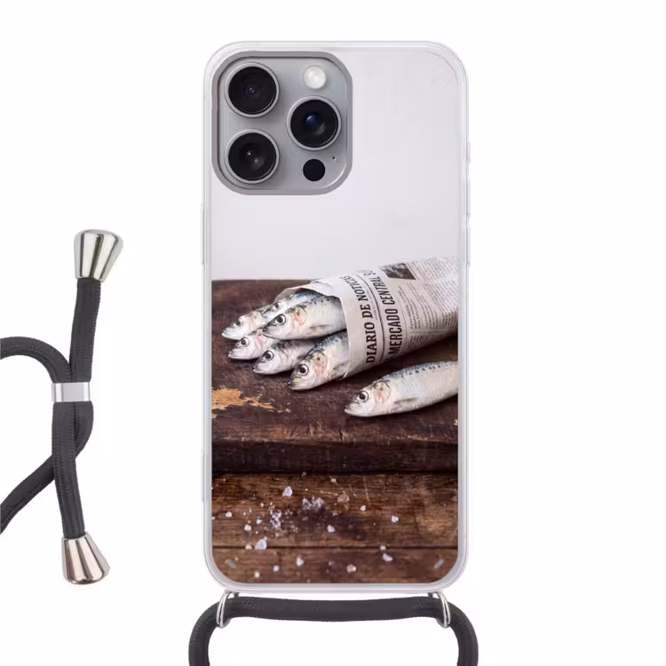 Telefoonhoesje met koord - Sardientje - krant - snijplank — 1
