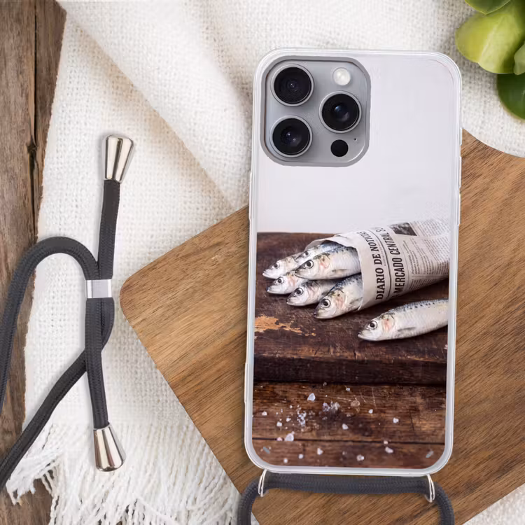 Telefoonhoesje met koord - Sardientje - krant - snijplank — 3
